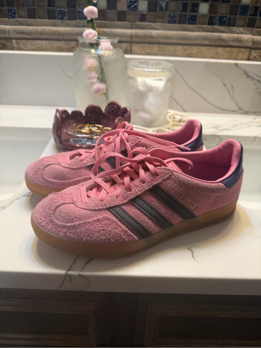 adidas Pink Suede Sneakers with Stripes